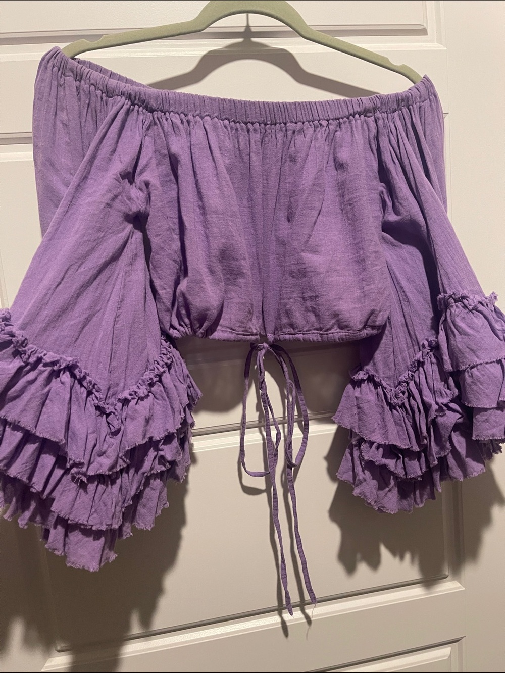 Women's Purple Ruffle Off-Shoulder Crop Top - Picture 4 of 4